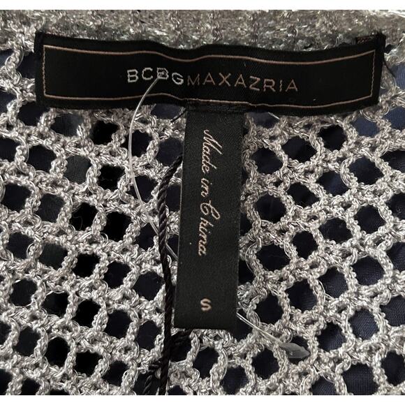NWT BCBGMaxAzria Silver Metallic Crochet Poncho Sweater - Picture 9 of 10